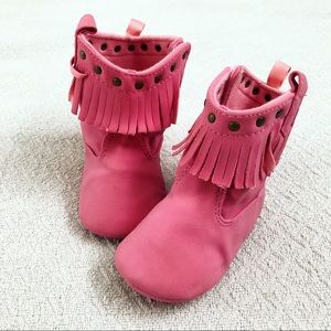 Pink Cowgirl Fringe Faux Leather Boots